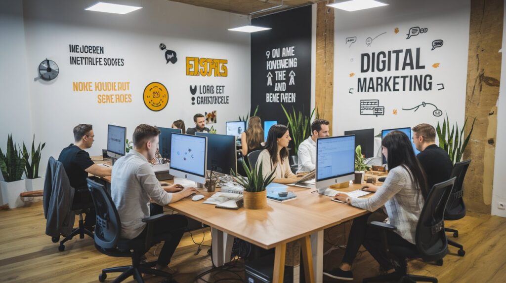 a photo of a group of people working as freelance digital marketer in thrissur